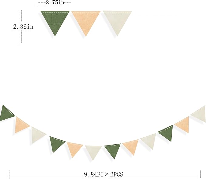 Sage Green Party Decorations Olive Green Tan Brown Cream Felt Hanging Triangle - Image 2