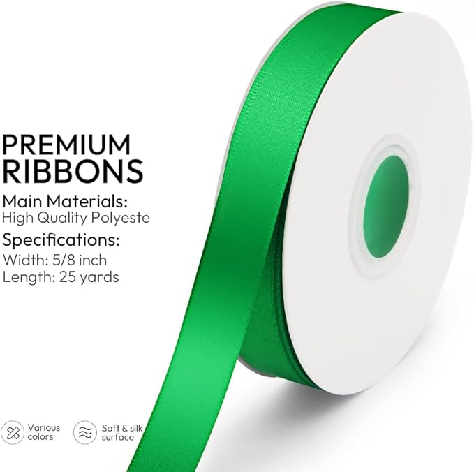 KMER LIFE 5/8 inch x 25 Yards Double Faced Polyester Emerald Green Satin Ribbon - Image 2