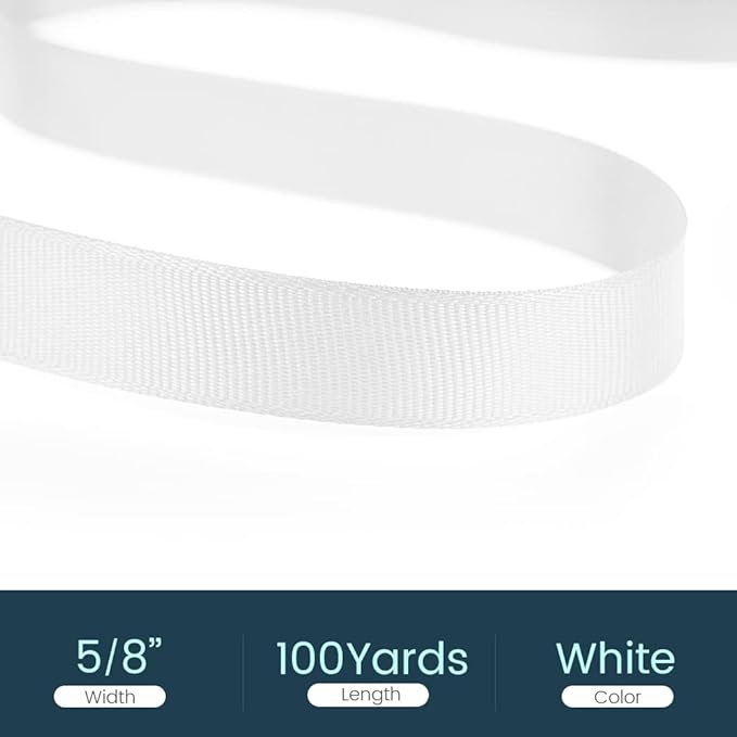5/8" X 100 Yards White Grosgrain Ribbon, Premium Grosgrain Ribbon - Image 2