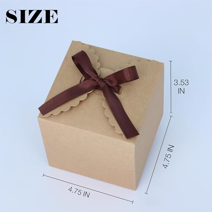 Brown Gift Boxes with Ribbon – 4x4x4" Foldable Paper Boxes with Lids, - Image 2