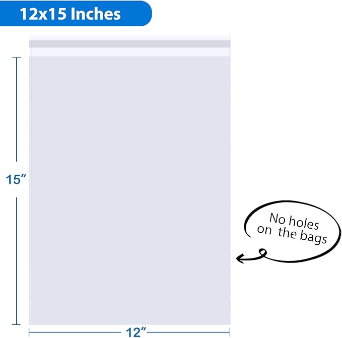 PigPotParty 12"x15" Self-Sealing Clear Cellophane T-Shirt Bags - Image 2