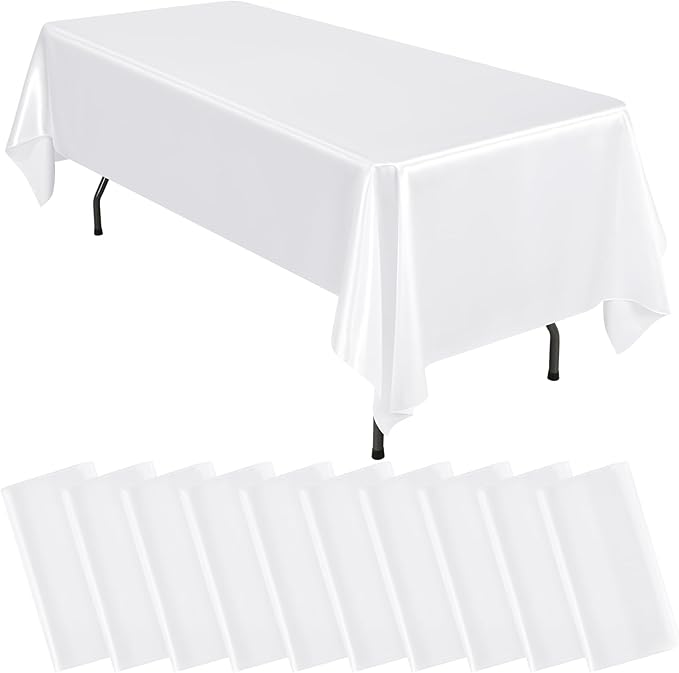 10 Packs Satin Tablecloth 57 x 108 Inch White Rectangular Table Cloth Silk by Lumaycens