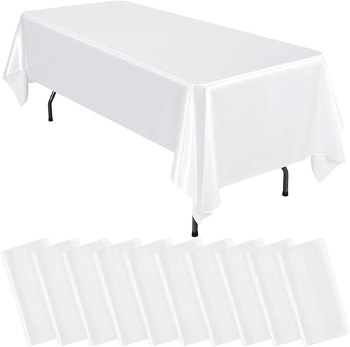 10 Packs Satin Tablecloth 57 x 108 Inch White Rectangular Table Cloth Silk by Lumaycens