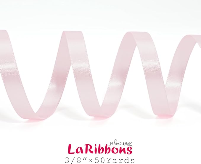 LaRibbons Light Pink Satin Ribbon 3/8 Inch 50 Yards Thin Luxury Double Faced - Image 6