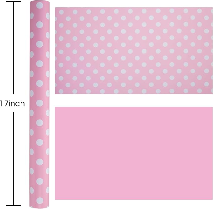 Burymento Pink and White Dots Wrapping Paper, Reversible Pink Gift Wrap - Image 4