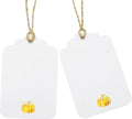 100 Pcs Blank Gift Tags with String Gold Foil Pumpkin Large White Paper Gift by ASYEHJNR