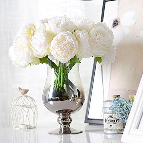 U'Artlines 2 Bouquet 10 Heads Artificial Peony Silk Flower Leaf Home Office - Image 5