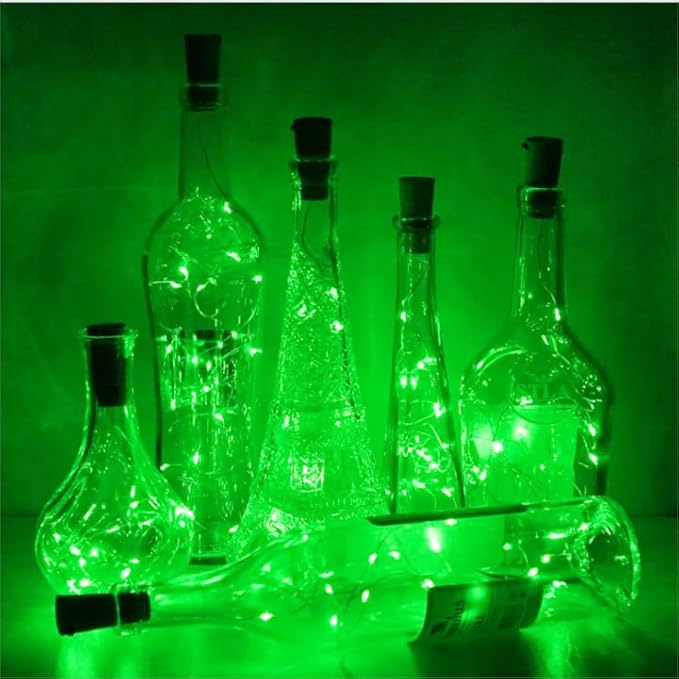 Wine Bottle Lights with Cork, Battery Operated 20 LED Cork Shape Silver Wire - Image 2