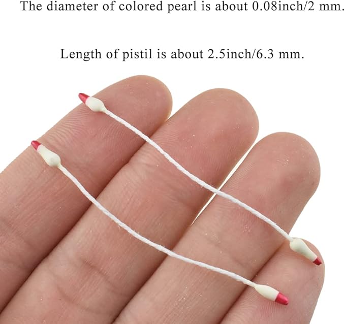 HAHIYO 700Pcs 2mm Light Yellow & Red Pearl Double Head Flower Stamen Pistil - Image 2