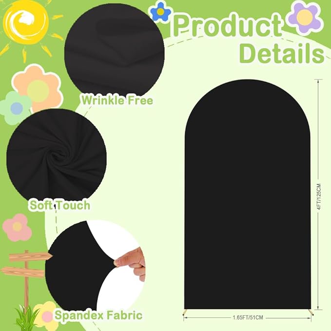 Wedding Arch Cover Black Arch Covers Stretchy Backdrop 4ft Spandex Fitted Arch - Image 4