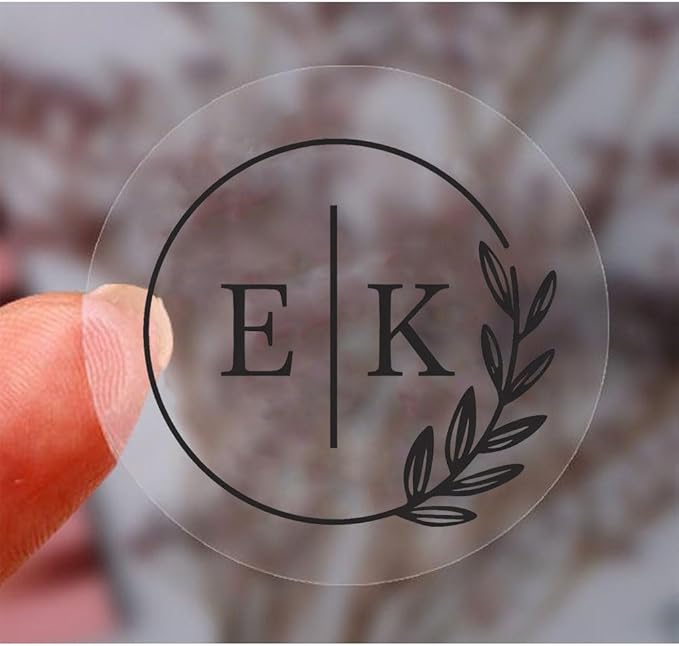 Customizable EK Initials Circle Branch Transparent Stickers 4cm 1.57 Inch Clear - Image 2
