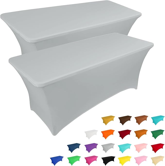 IVAPUPU 2 Pack 6FT Table Cloth for Rectangular Fitted Events Stretch Grey Table by IVAPUPU