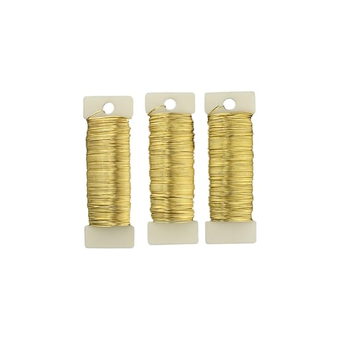 HAHIYO 22Gauge Golden 3Roll Total 115Yards Metal Floral Wire Flexible Paddle by HAHIYO