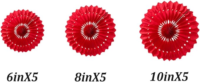 15pcs 6'' 8'' 10'' Red Paper Fans Decorations Round Tissue Paper Fans Hanging - Image 2