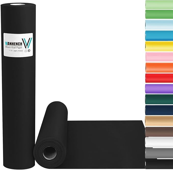 Vanhench Black Wrapping Paper, 17.5" x 963", Art Paper, Bouquet Flower Wrapping by Vanhench