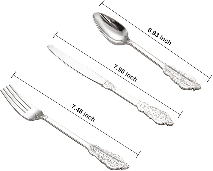 WDF 200 Pieces Silver Plastic Silverware Disposable - Image 2