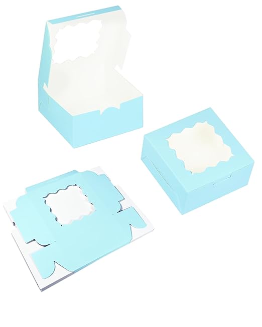 Bakepacker 100pcs Light Blue Cookie Boxes 6x6x3 inches Easy Assemble Macaroon - Image 3