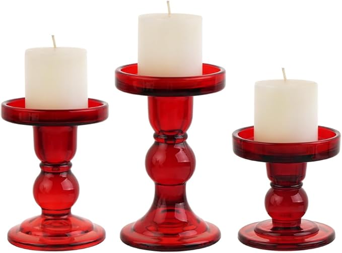 3-Piece Set of Red Glass Candlestick, Crystal Candlestick Holder Holder and - Image 4