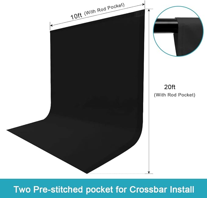10X20ft Black Photo Backdrops for Photography, LCUIRC Two Rod Pocket Backdrops - Image 2