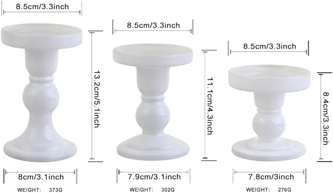 3-Piece Set of White Glass Candlestick, Crystal Candlestick Holder Holder and - Image 2