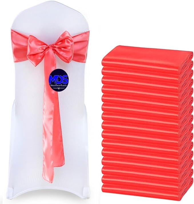 MDS Pack of 10 PCS Satin Chair Sashes Charmeuse Sateen Dining Chair Bows Ribbon by MDS