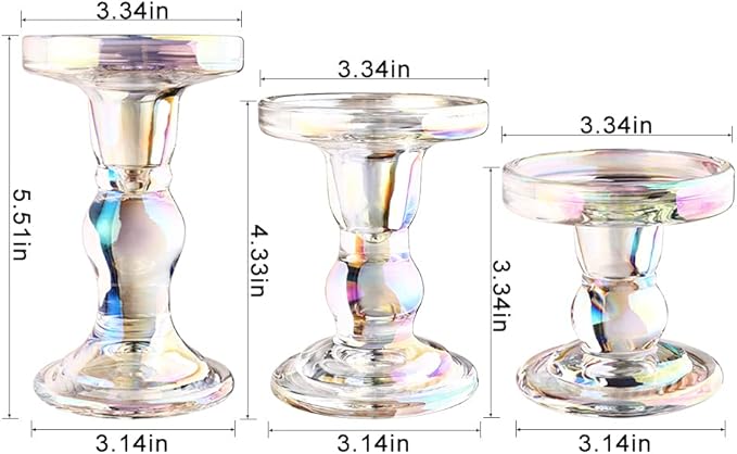 3-Piece Set of Glass Candlestick, Crystal Candlestick Holder Holder and Conical - Image 3