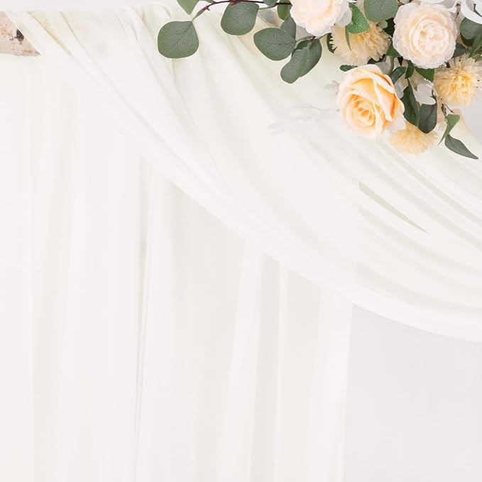 Socomi Ivory White Wedding Arch Draping Fabric 29" x 20Ft 4 Panels Sheer - Image 2