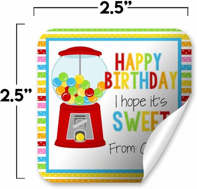 Custom & Personalized Sweet Gumball Happy Birthday Gift Tag Sticker Labels - Image 3