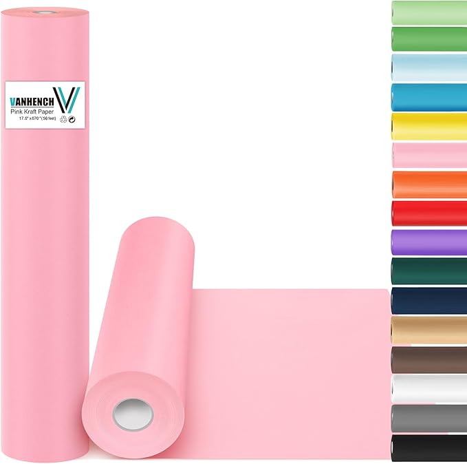 Vanhench 17.5"×963" Pink Wrapping Paper Roll, Bulletin Board Paper, Color Kraft by Vanhench