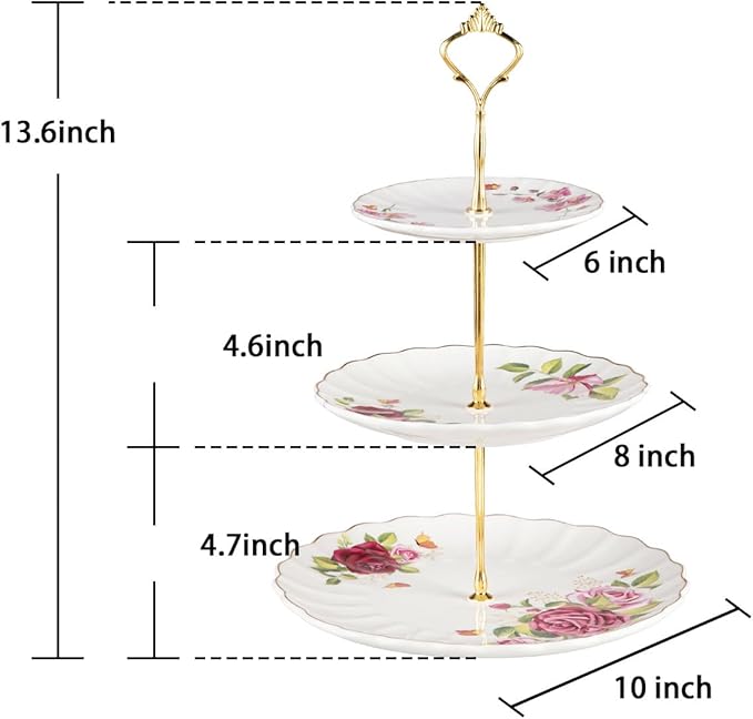 Sweejar 3 Tier Ceramic Cake Stand Wedding, Dessert Cupcake Stand - Image 2