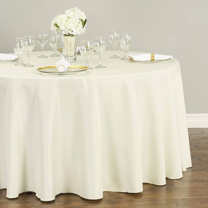 LTC LINENS 10 Pack 120 Inch Round Tablecloth Ivory - Image 2