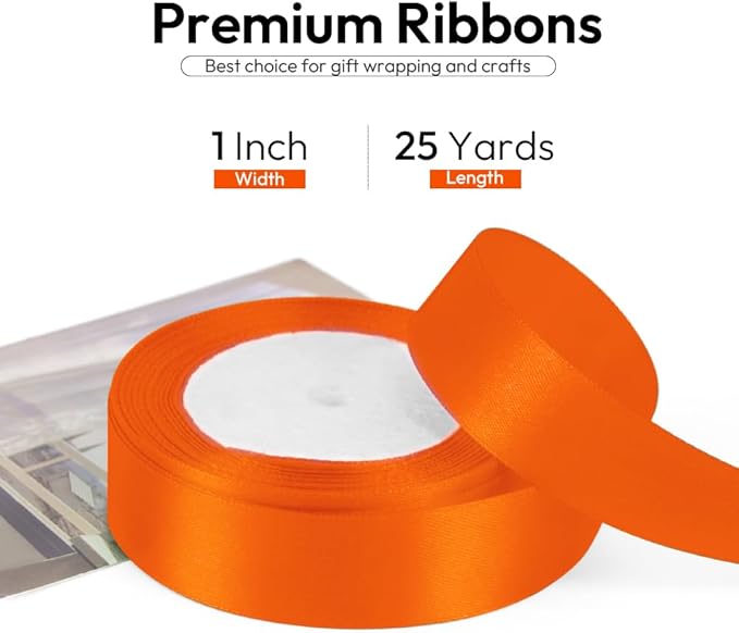 1 Inch Orange Ribbon, 25 Yards Orange Stain Ribbon - Image 2