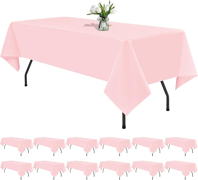 12 Pack Pink Tablecloths for Rectangle Tables 60 x 102 Inch Pink Polyester by REWOMC
