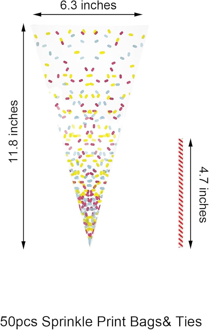 EKAPACKAGING 50Pcs 6.3x11.8 Inches Sprinkle Print Cone Shaped Treat Cellophane - Image 2