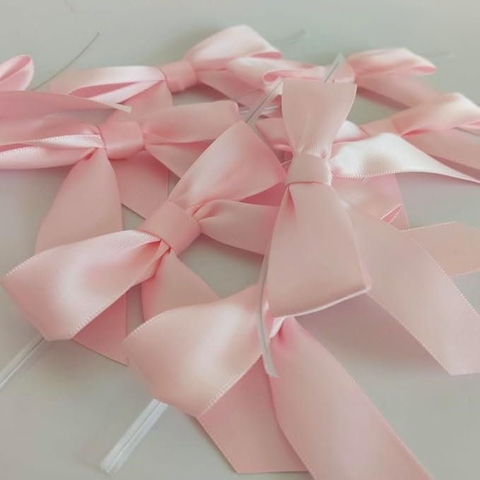 50pcs 3-1/2" Light Pink Satin Ribbon Bows - Image 7