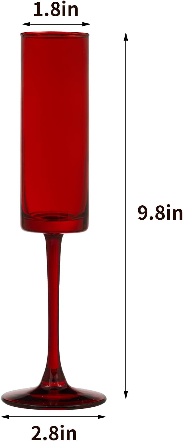 6 Pieces Red Champagne Flutes 6 OZ Straight Sided Wine Glasses Champagne Long - Image 6