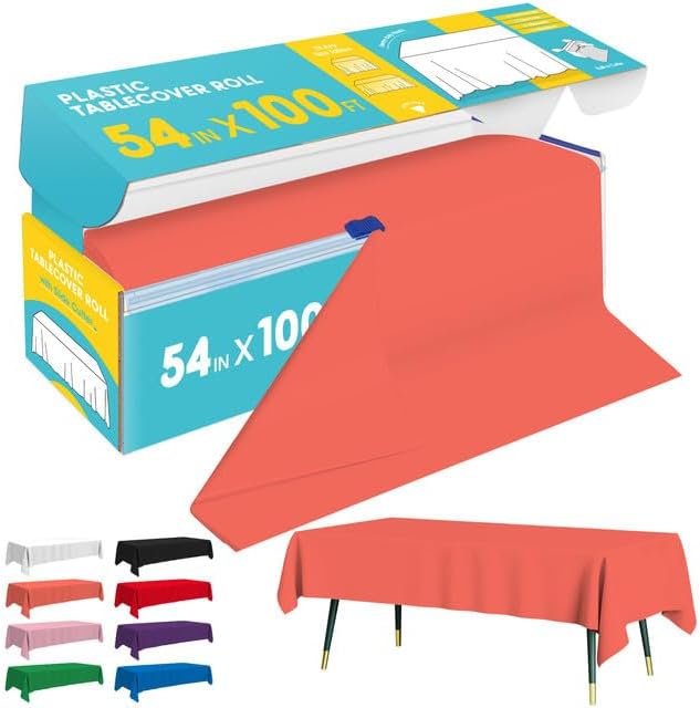 Orange Plastic Table Cover Roll - 54IN x 100FT by Niuara