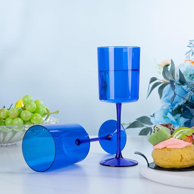 Ciaell 6 Pack Blue 10 Oz Plastic Wine Glasses - Image 3