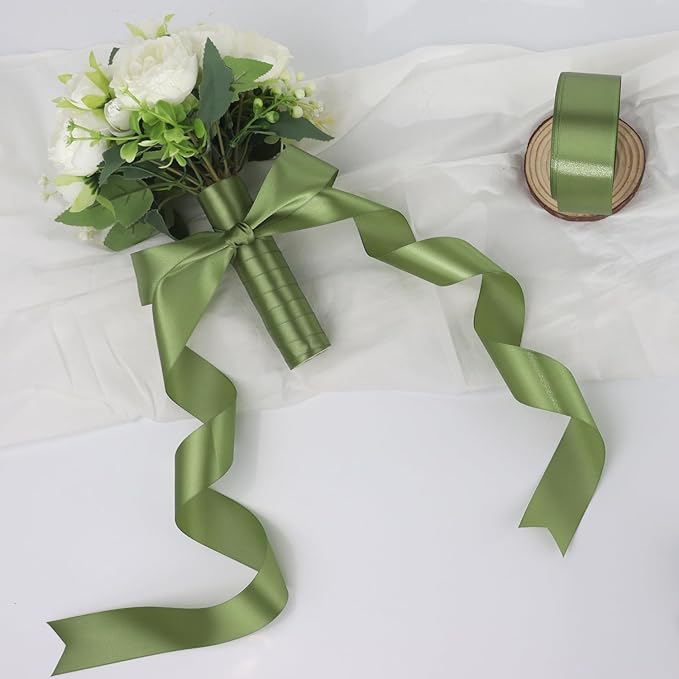 Olive Green Solid Satin Ribbon 1-1/2 Inch 50 Yards Solid Polyester Fabric Ribbon - Image 6