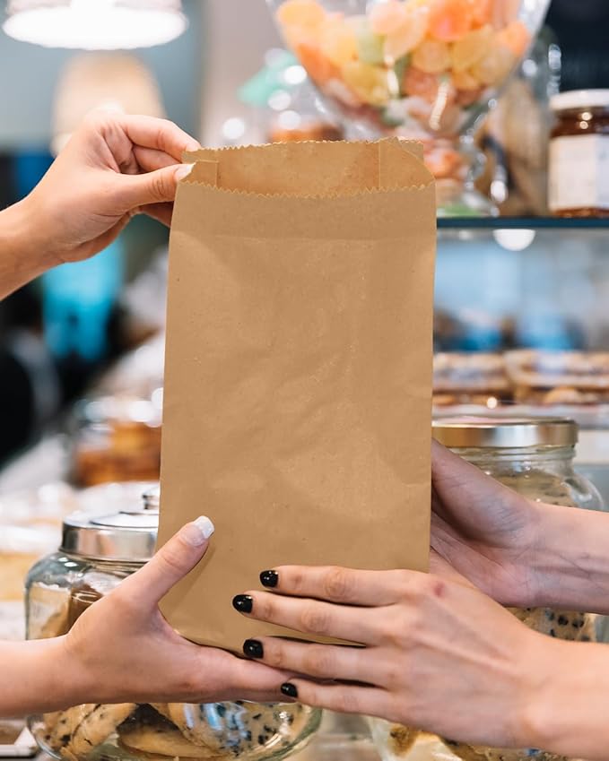 qiqee 100Pcs Treat Paper Bags 5.1"x3.1"x9.4" Brown Party Gift Bag Mini Snack - Image 6