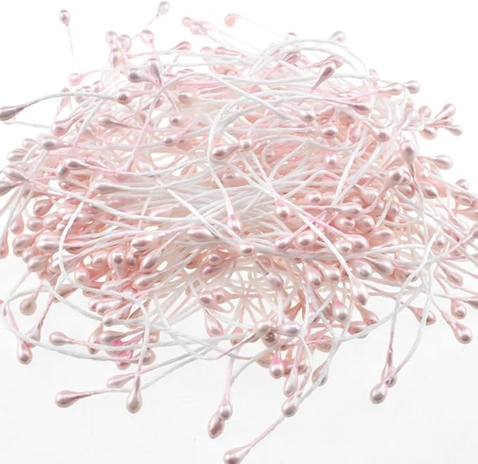 HAHIYO 700Pcs 3mm Light Pink Pearl Double Head Flower Stamen Pistil Hand-Made by HAHIYO