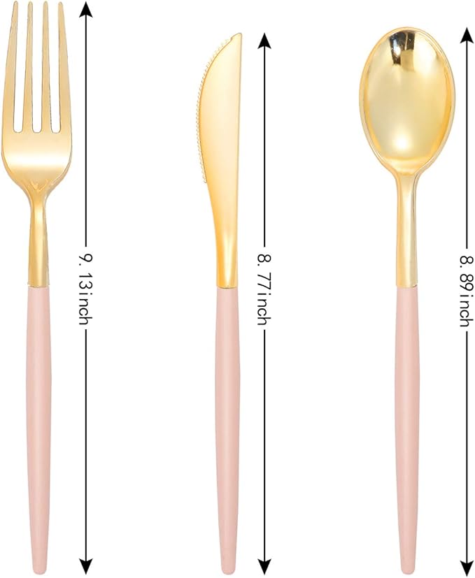 I00000 144Pcs Pink Plastic Silverware, 48 Knives and 48 Spoons Perfect - Image 2