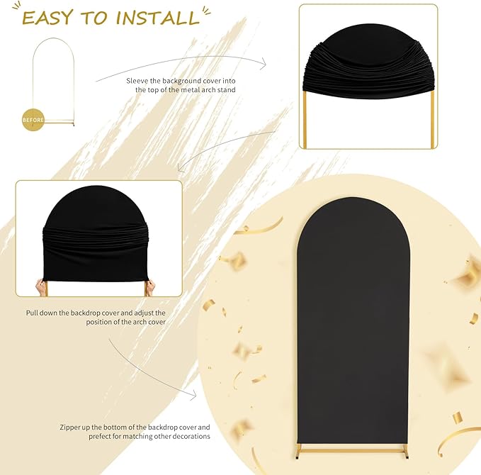Black Arch Backdrop Cover 2.2ft x 5ft Fitted Spandex Arch Cover Balloon Arch - Image 4