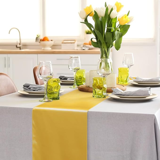Aneco 12 Pack Satin Table Runner 12 x 108 Inch Gold Long Wedding Satin Silk - Image 4