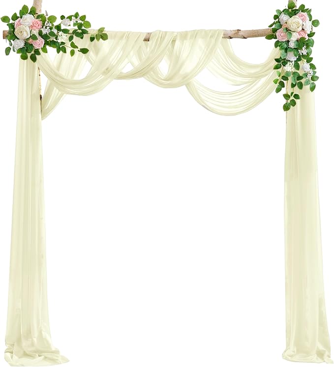 Wedding Arch Draping Fabric Beige Arch Drapes Sheer Backdrop Curtain - Image 5