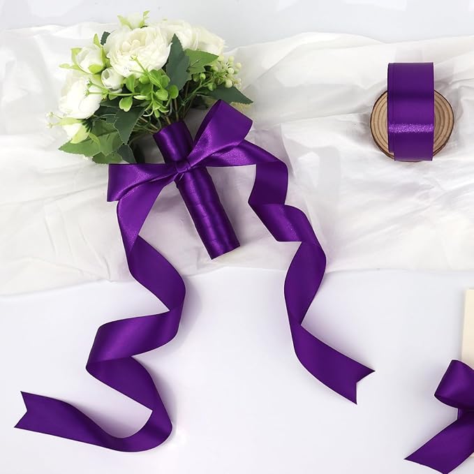 Purple Solid Satin Ribbon 1-1/2 Inch 50 Yards Solid Polyester Fabric Ribbon - Image 6