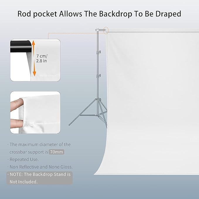 8X10 FT White Backdrop, 100% Polyester Photography Background Curtain Screen - Image 3
