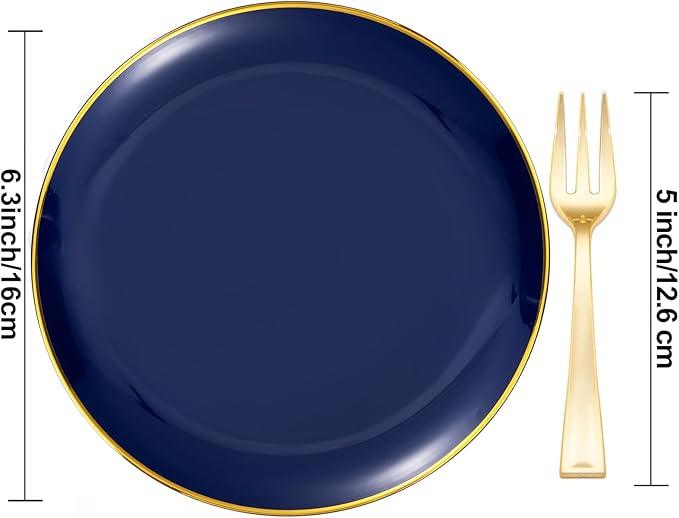 Festiva 200Pcs Navy Blue Gold Dessert Plates 6.3" - Image 2
