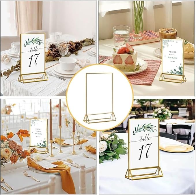 20PCS Acrylic Sign Holder, 5x7 Double Sided Gold Picture Frame Clear Wedding - Image 5
