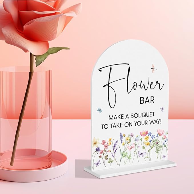Flower Bar Sign Wedding Decor White Acrylic Table Sign - Image 2